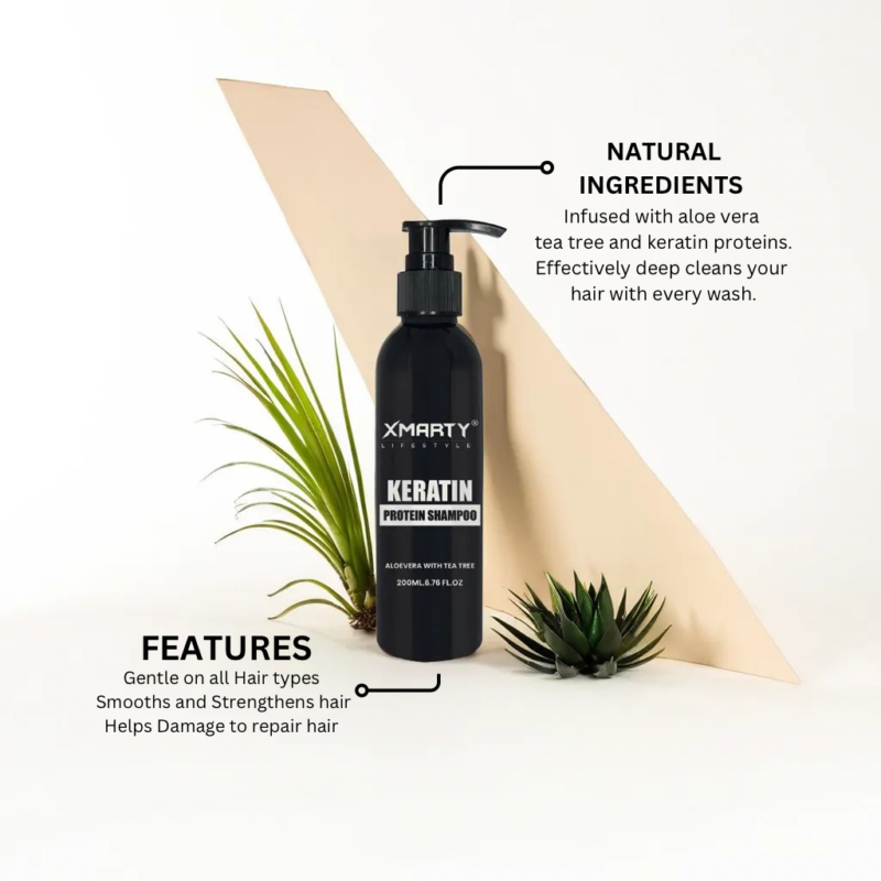 Keratin Protein Shampoo Aloe Vera With Tea Tree For Strengthen, Repair & Revitalize Your Hair - 200ml | Xmarty Shampoo - Image 2